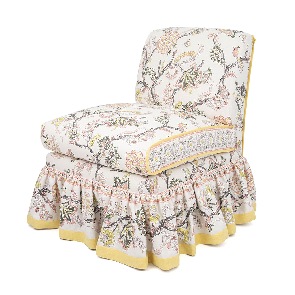 Brighton Slipper Chair In Palampore In Salmon And Roman