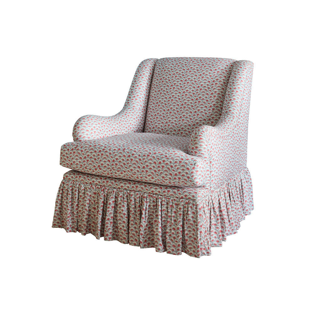Lancaster Club Chair in Palampore Petal in Sky and Coral