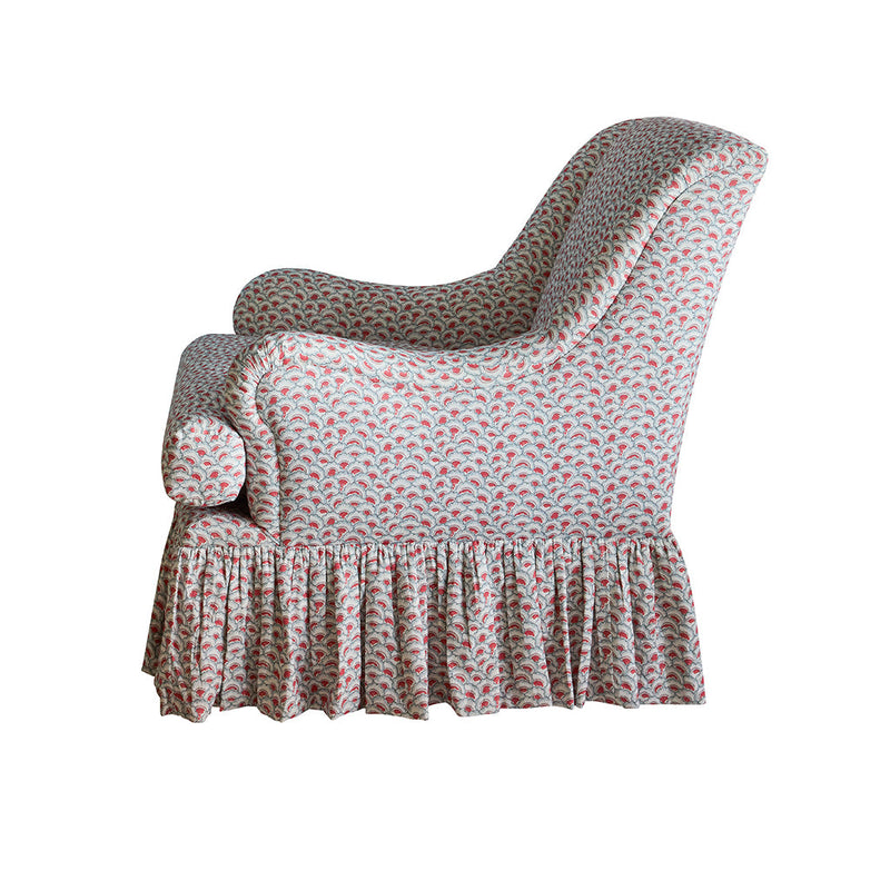Lancaster Club Chair in Palampore Petal in Sky and Coral