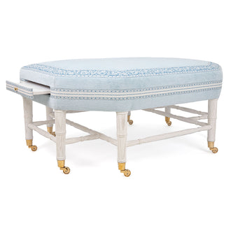 Brighton Octagonal Ottoman In Venezia Linen Velvet In Sky