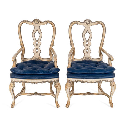 A Pair of Italian Rococo-Style Carved and Painted Fauteuils