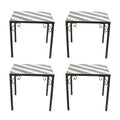 A Set of Four Vintage Wrought Iron Outdoor Side Tables with Blue and White Glazed Tile Tops