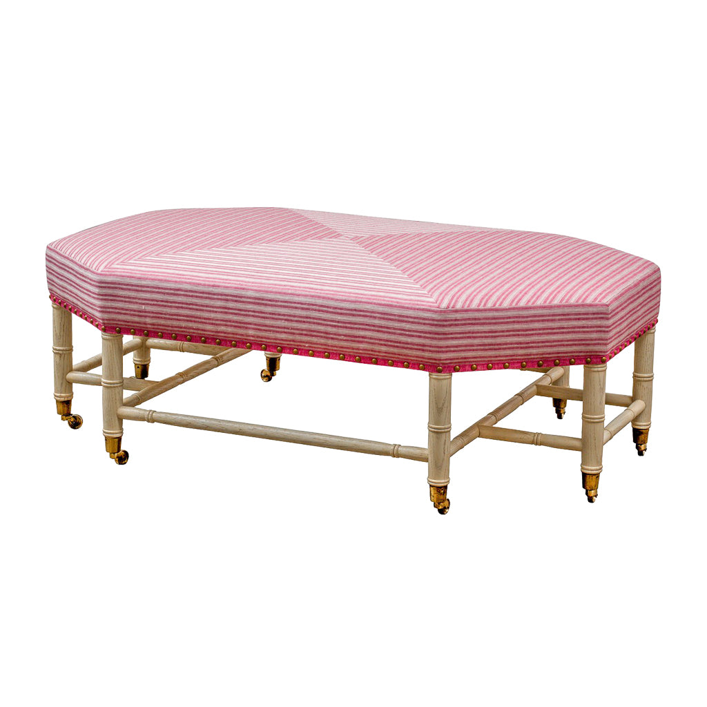 Brighton Octagonal Ottoman in Branca Mini Stripe in Cerise