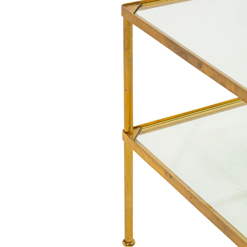 A Pair of Two-Tier Brass Side Tables with Glass Shelves