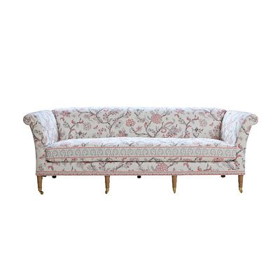 Brighton Straight Back Sofa in Palampore in Sky and Coral