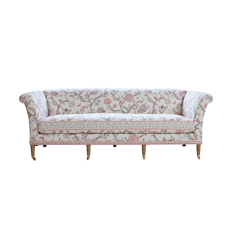 Brighton Straight Back Sofa in Palampore in Sky and Coral