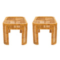 Pair of Woven Rattan Tables with Glass Tops