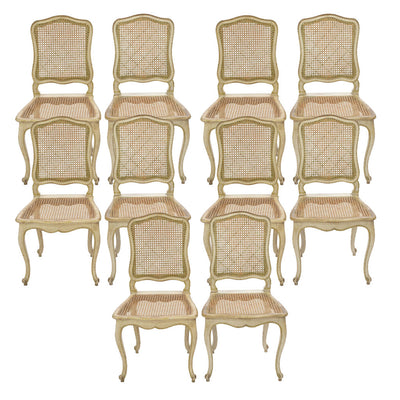 Set of 10 Louis XV Style Dining Chairs with Caned Seats