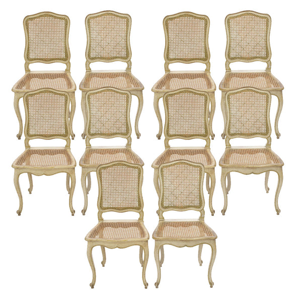 Set of 10 Louis XV Style Dining Chairs with Caned Seats