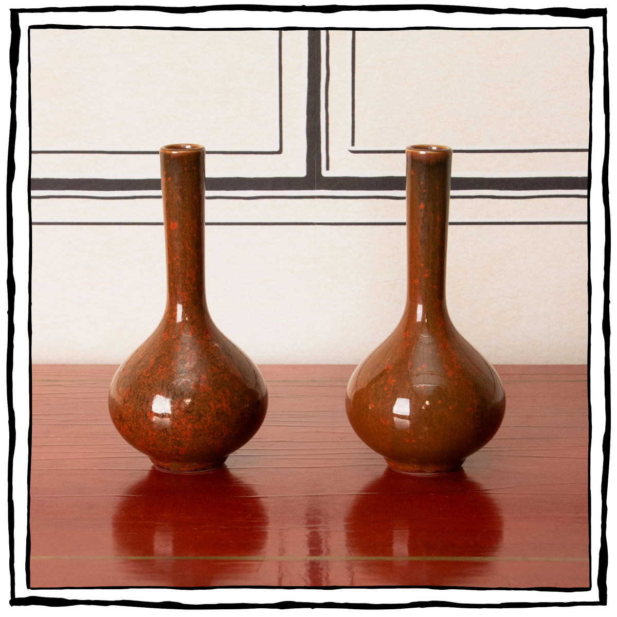 A Pair of Petite Flambé Glazed Bottle-Neck Shaped Vases
