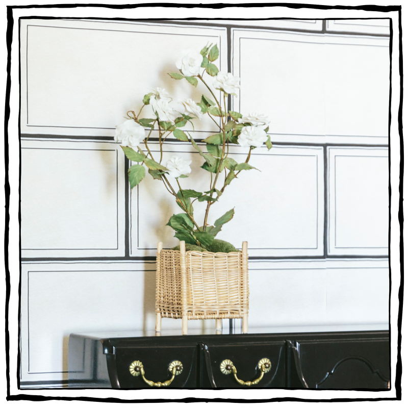 Large Porcelain Rosebush in a Wicker Tree Box