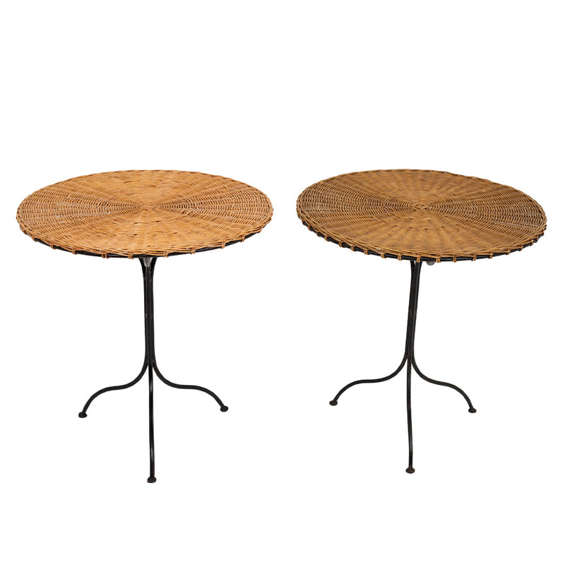 Pair of Wrought Iron and Wicker Gueridons