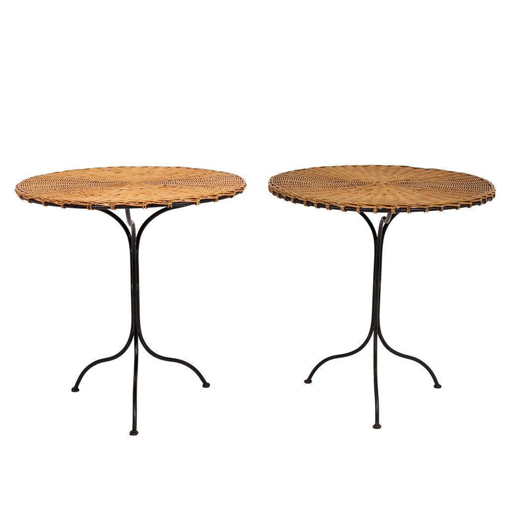 Pair of Wrought Iron and Wicker Gueridons