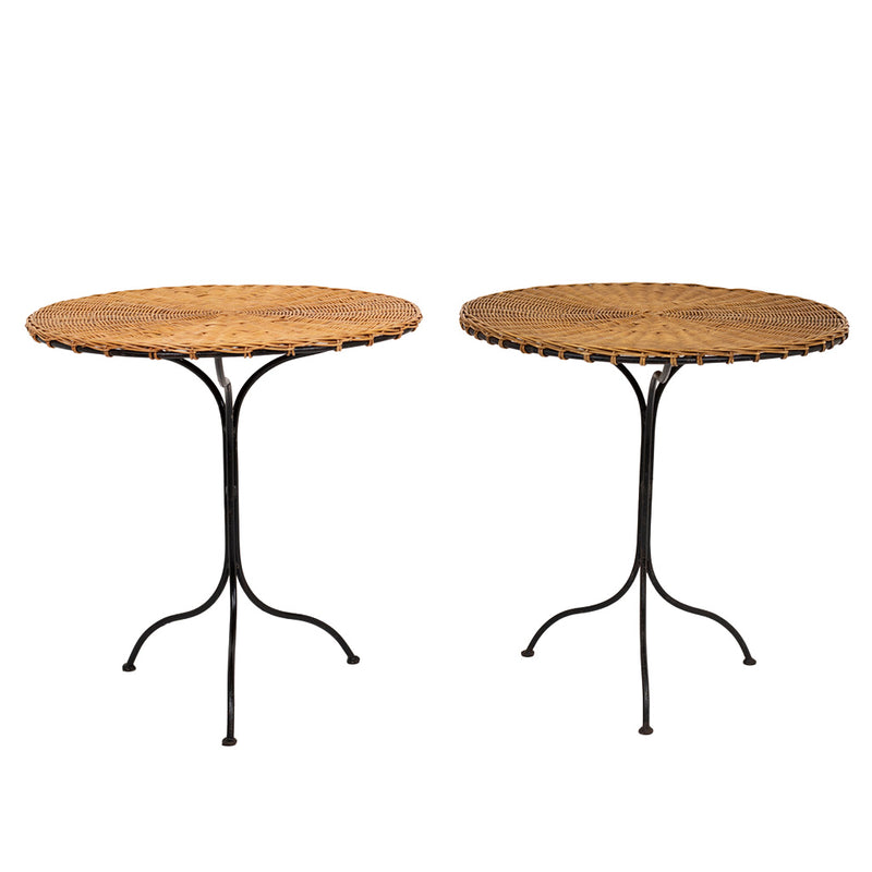 Pair of Wrought Iron and Wicker Gueridons