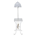 White Wicker Lamp with Wrought Iron and Glass Side Table