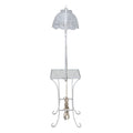 White Wicker Lamp with Wrought Iron and Glass Side Table