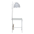 White Wicker Lamp with Wrought Iron and Glass Side Table