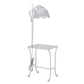 White Wicker Lamp with Wrought Iron and Glass Side Table