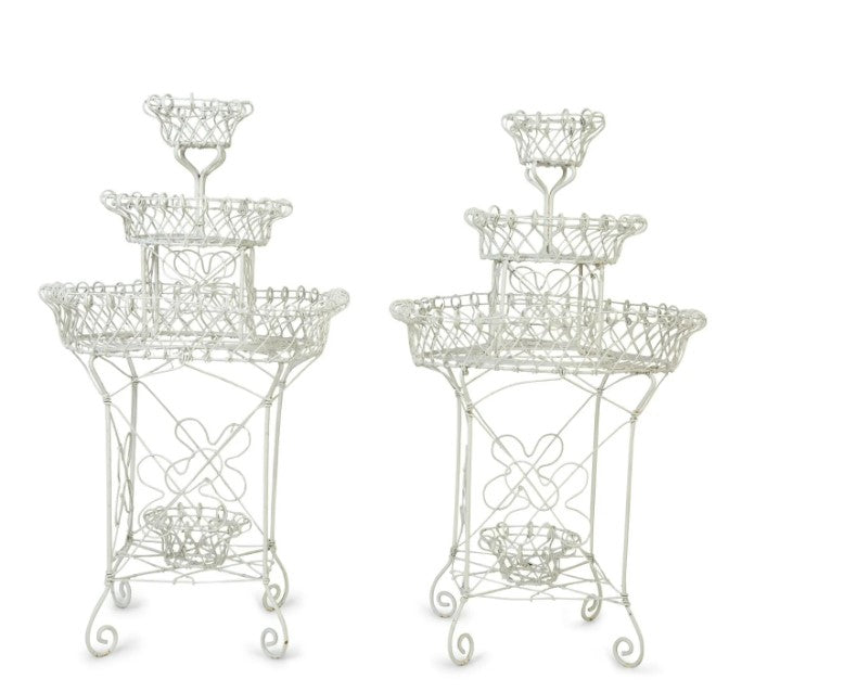 A Pair of White Painted Iron Wirework Planters