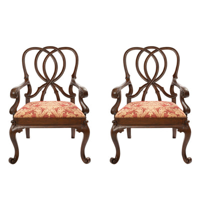 A Pair of Italian Rococo Style Walnut Armchairs