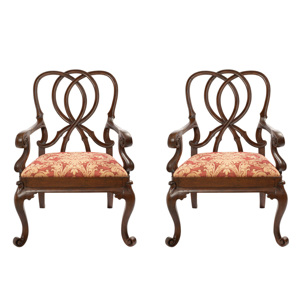 A Pair of Italian Rococo Style Walnut Armchairs