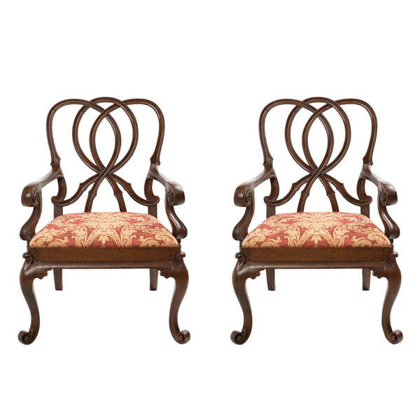 A Pair of Italian Rococo Style Walnut Armchairs