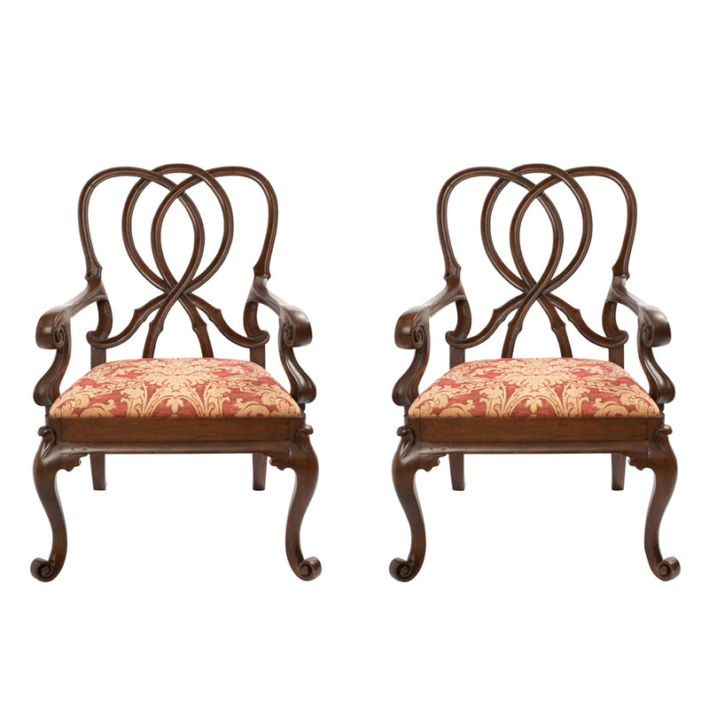 A Pair of Italian Rococo Style Walnut Armchairs