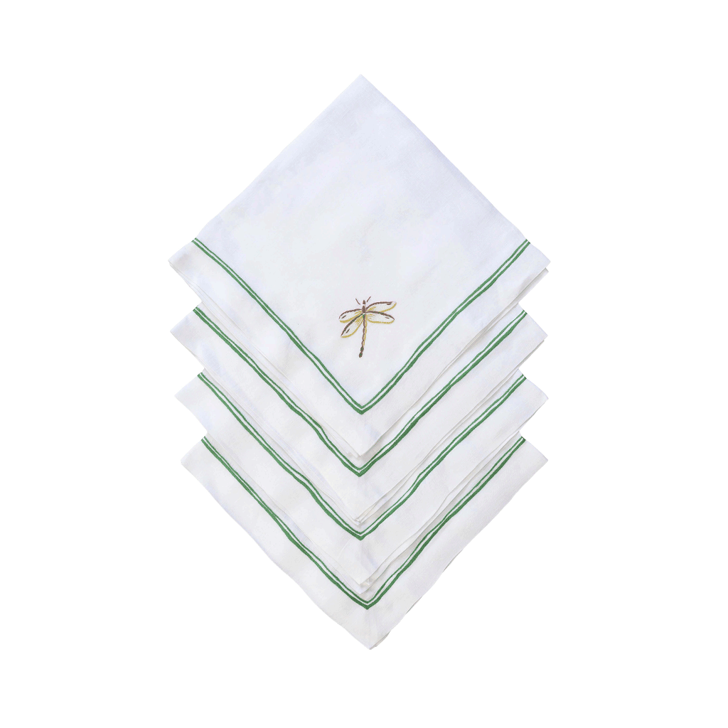 Dragonfly Rigato Dinner Napkins - Green