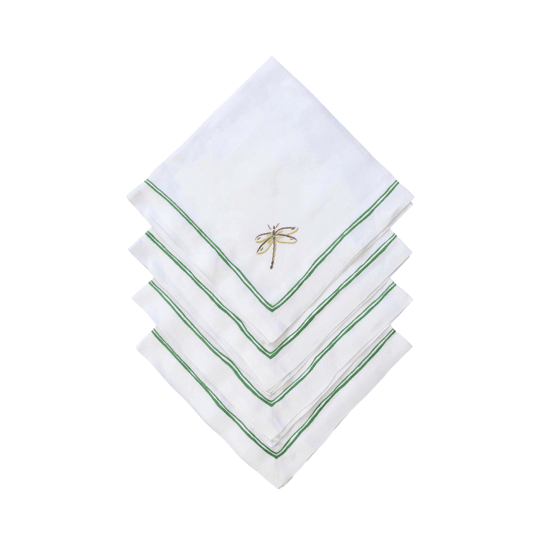 Dragonfly Rigato Dinner Napkins - Green