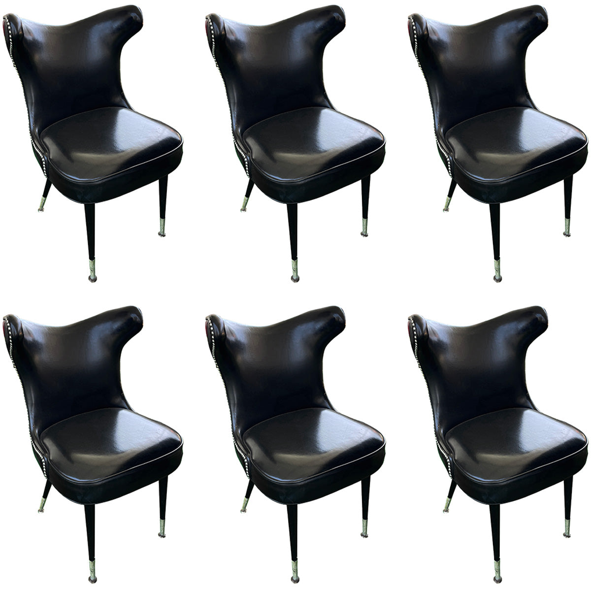 Set of Six Mid-Century Leather Dining Chairs