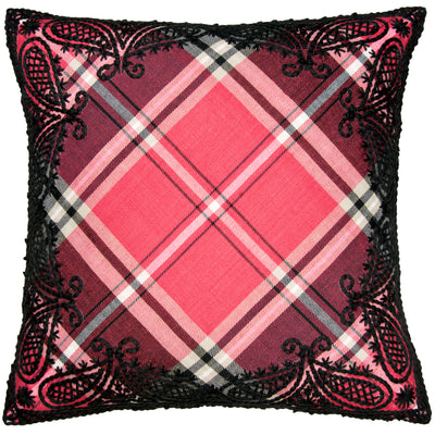 Hand Embroidered Linen Wool Branca Tartan Pillow