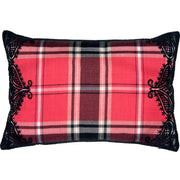 Hand Embroidered Linen Wool Branca Tartan Lumbar Pillow