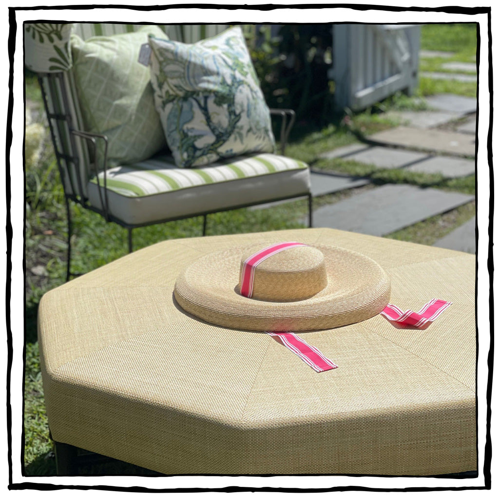 Brighton Octagonal 48"D Ottoman in Raffia Quadri Natural