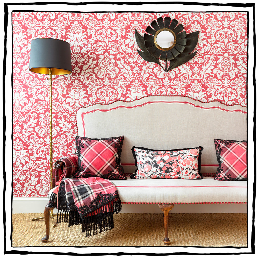 Hand Embroidered Linen Wool Branca Tartan Pillow