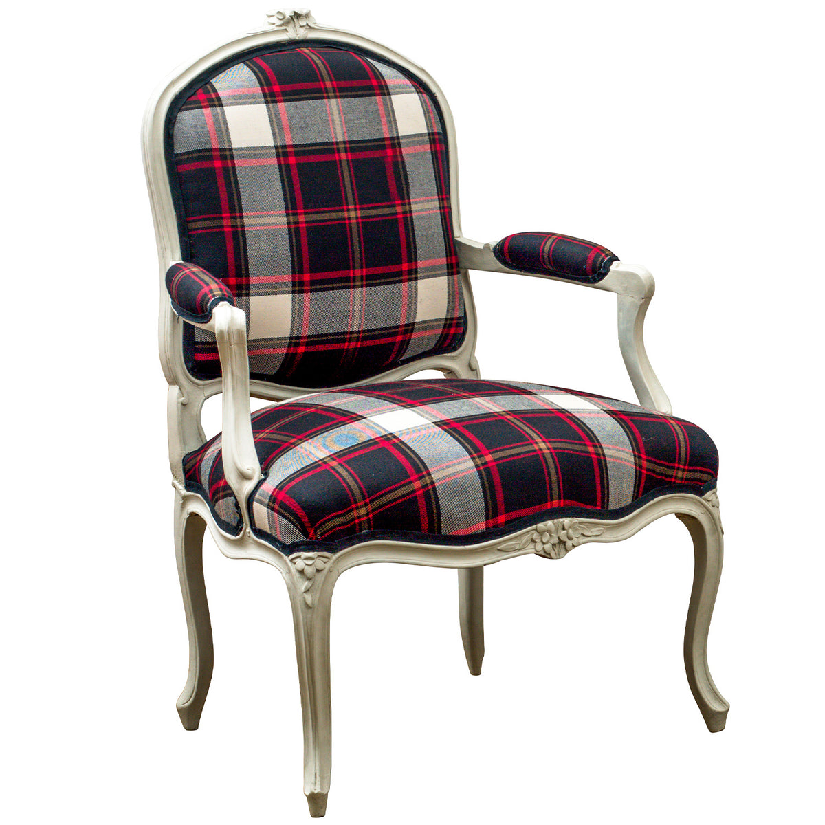 A Pair of French Louis XV Period Off-White Painted Armchairs