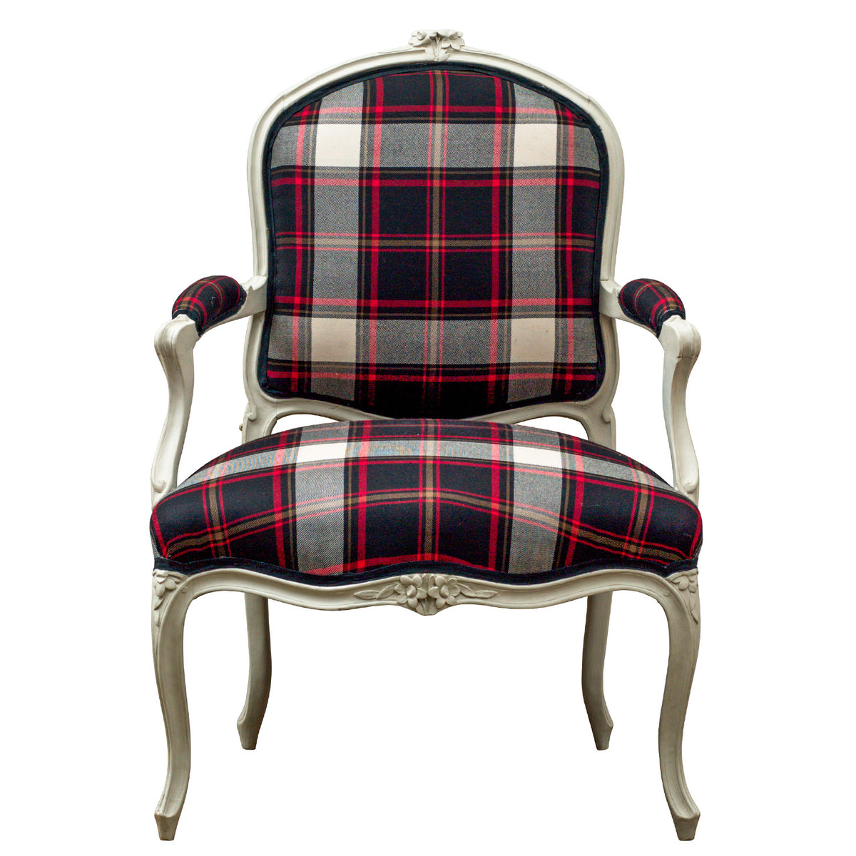 A Pair of French Louis XV Period Off-White Painted Armchairs