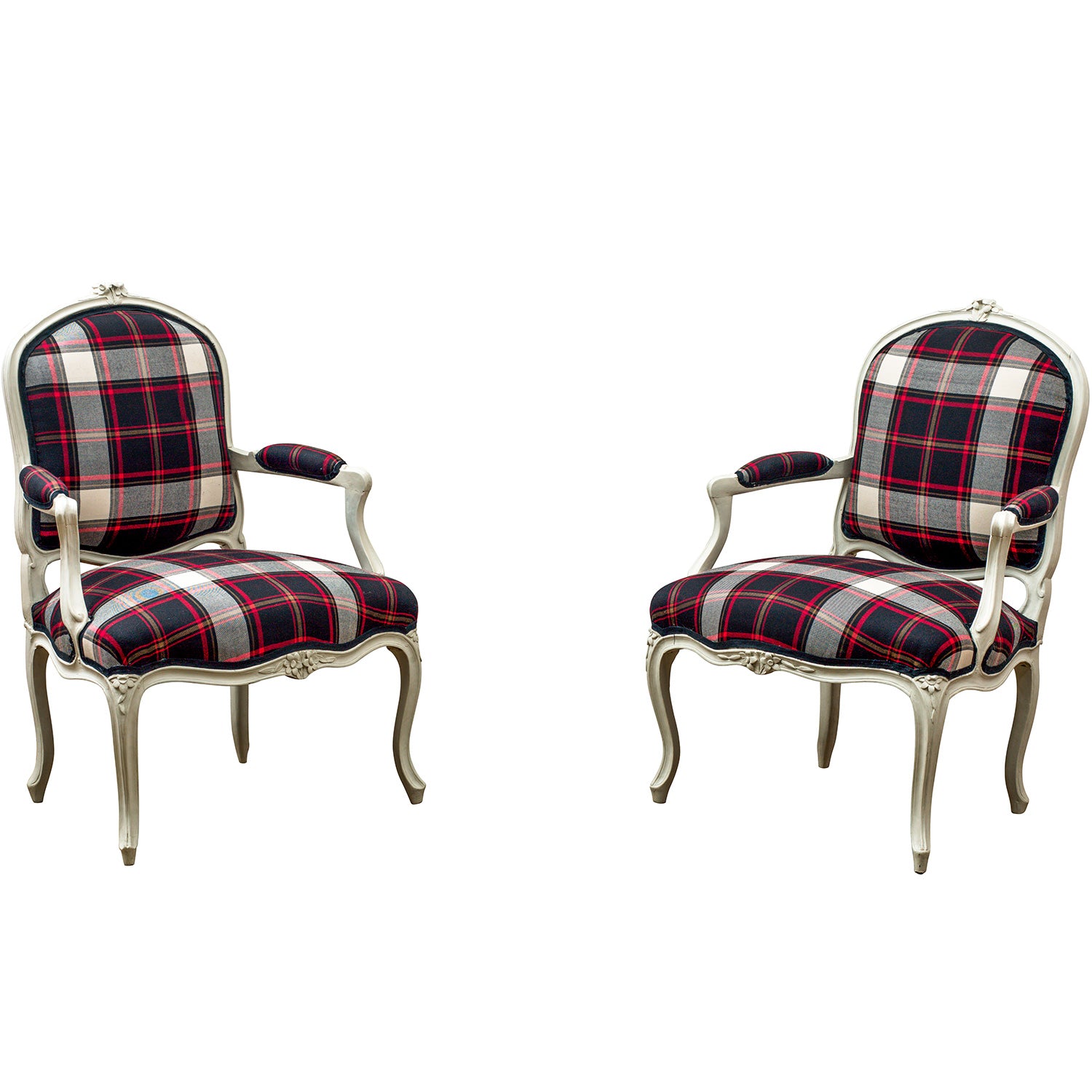 A Pair of French Louis XV Period Off-White Painted Armchairs