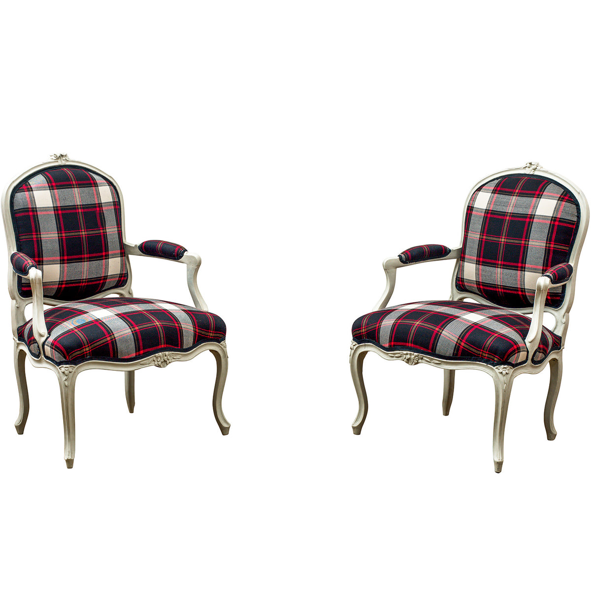 A Pair of French Louis XV Period Off-White Painted Armchairs