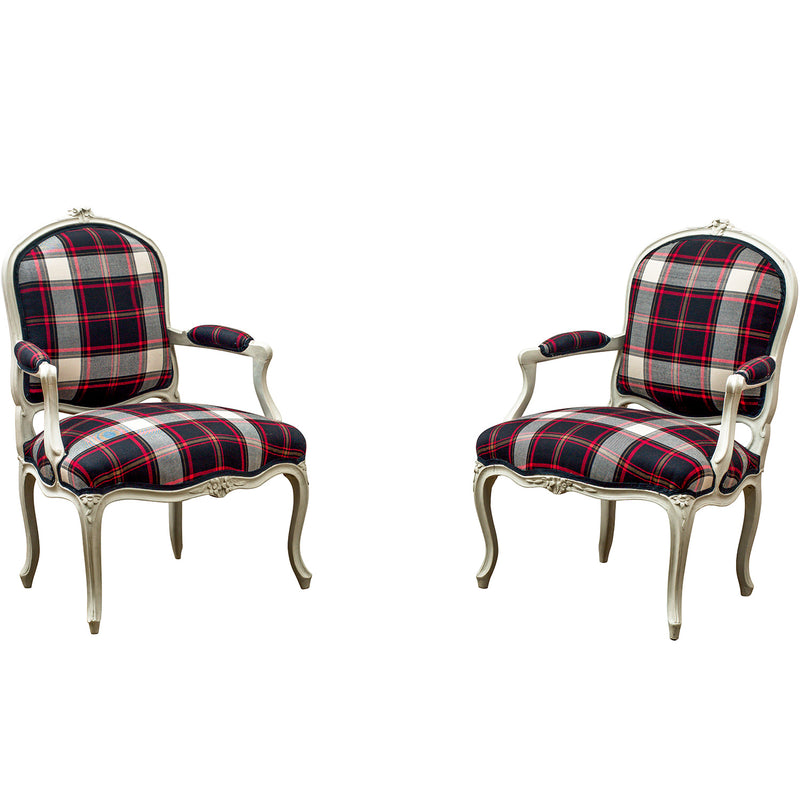 A Pair of French Louis XV Period Off-White Painted Armchairs
