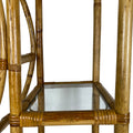 A Pair of Bamboo Half Moon Étagères with Glass Shelves
