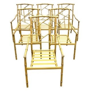Set of 6 Painted Faux Bamboo Fretwork Patio Chairs