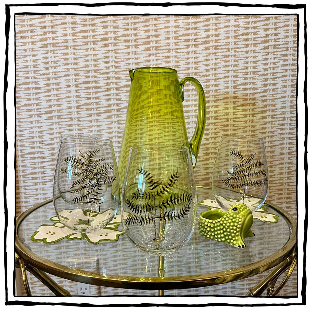 Hand-Painted Fern Wine Glasses
