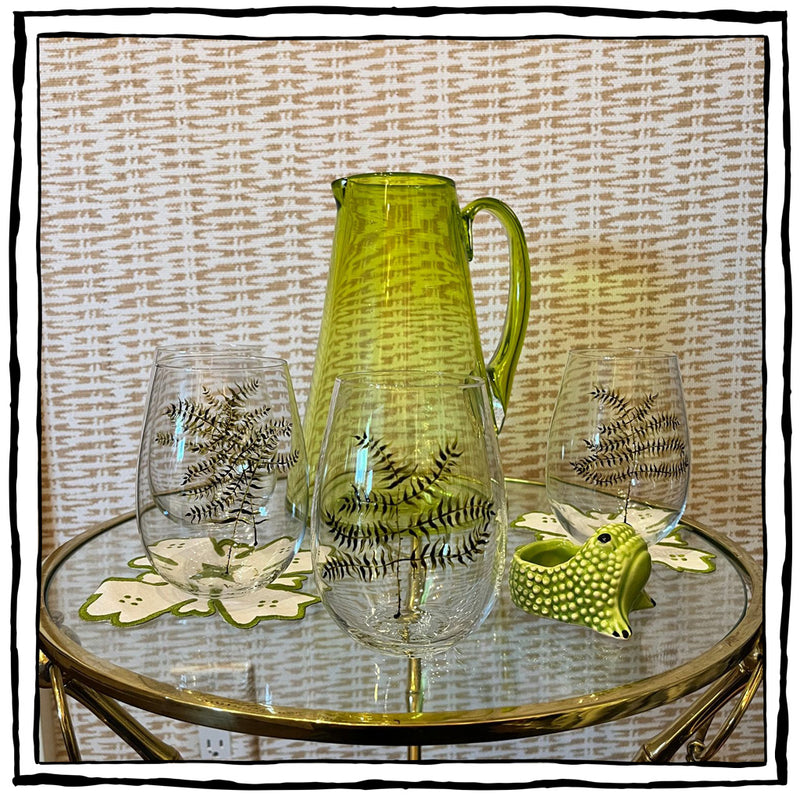 Hand-Painted Fern Wine Glasses
