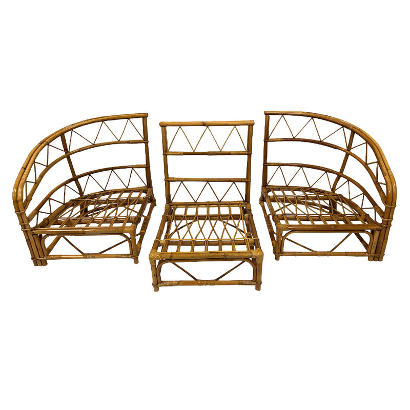 Three-Piece Bamboo and Rattan Sofa by Audoux Minet