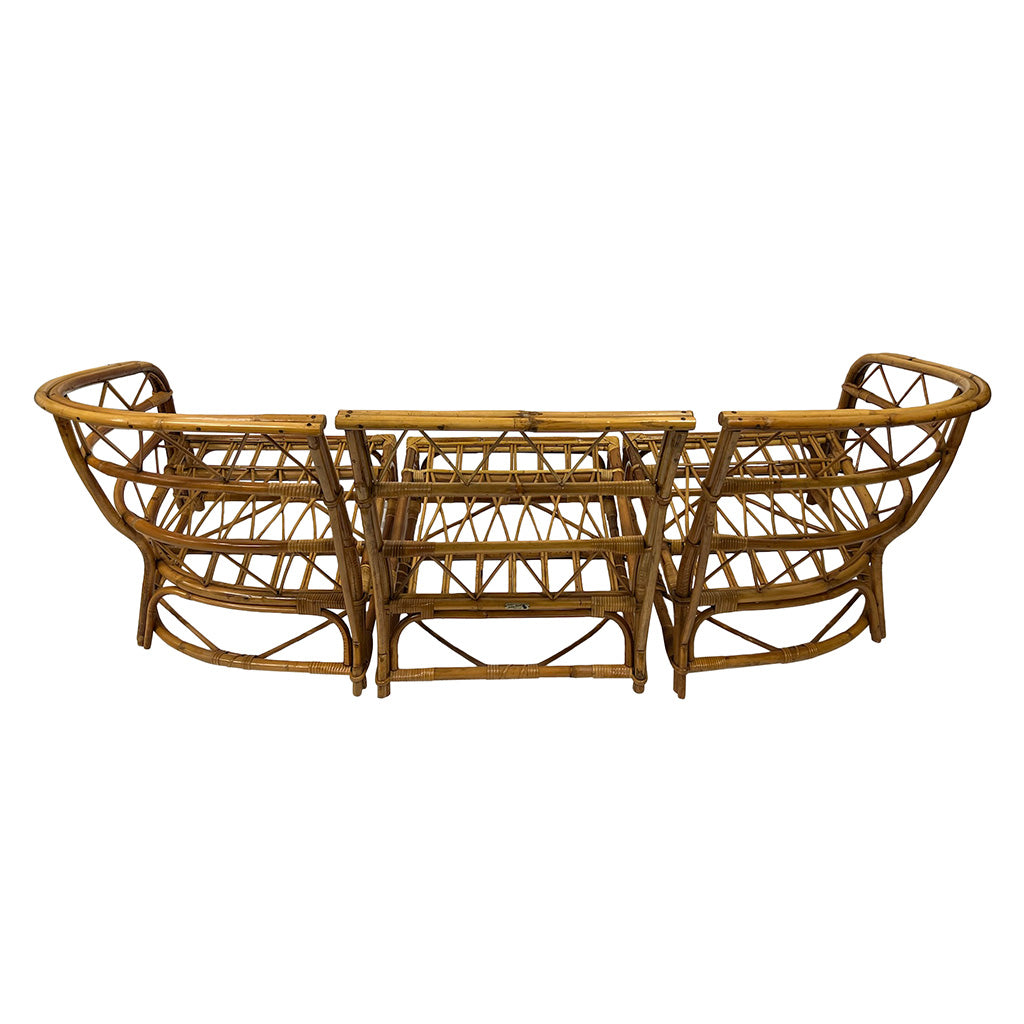 Three-Piece Bamboo and Rattan Sofa by Audoux Minet