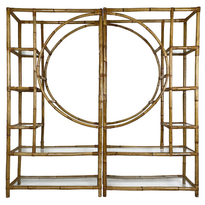 A Pair of Bamboo Half Moon Étagères with Glass Shelves