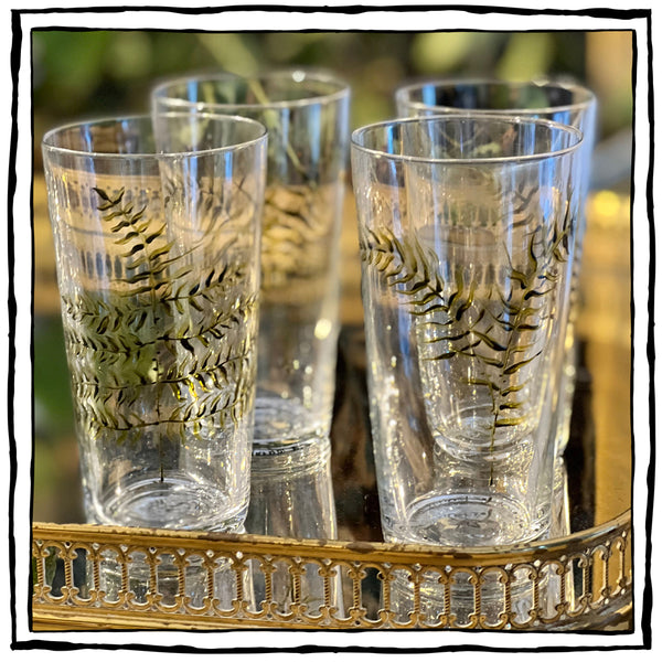 Hand-Painted Fern Water Glasses