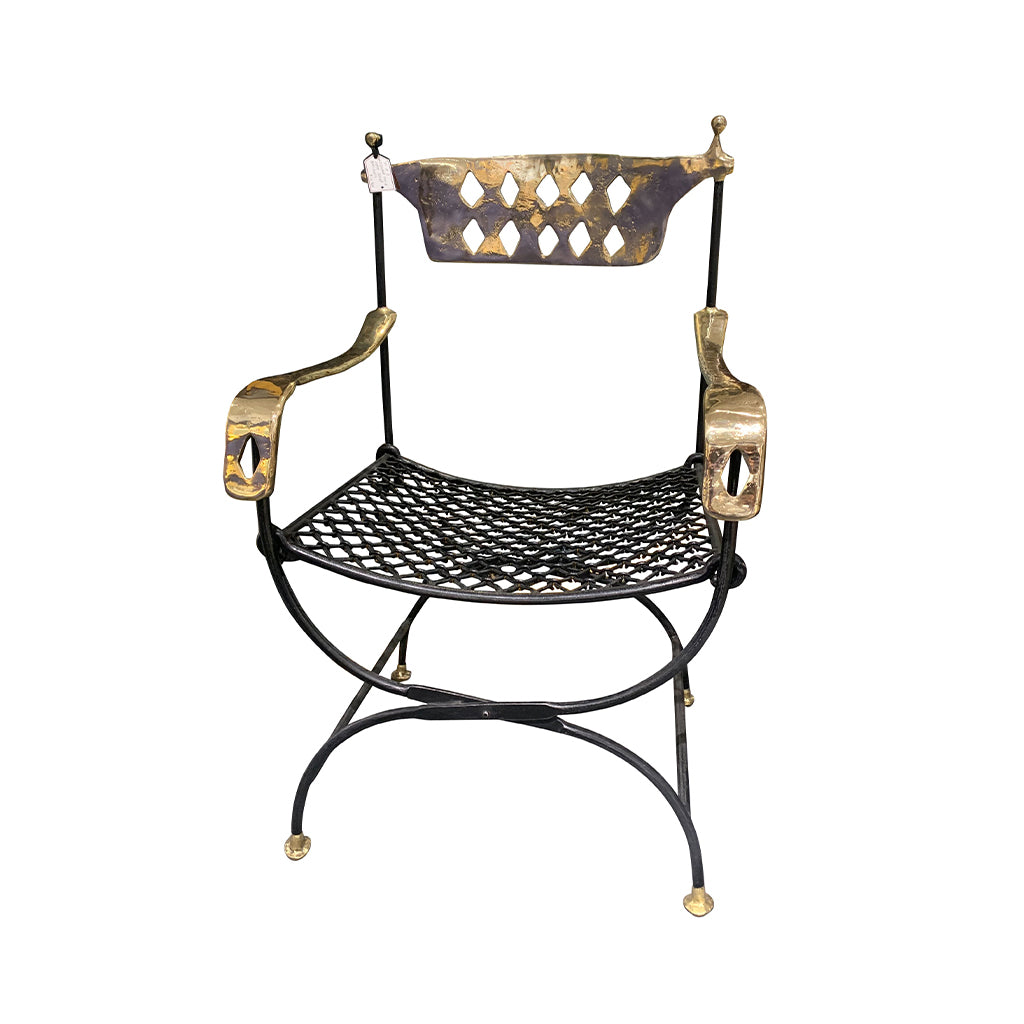 A Set of Four Exceptional Hand-Wrought Iron and Gilt Brass Chairs