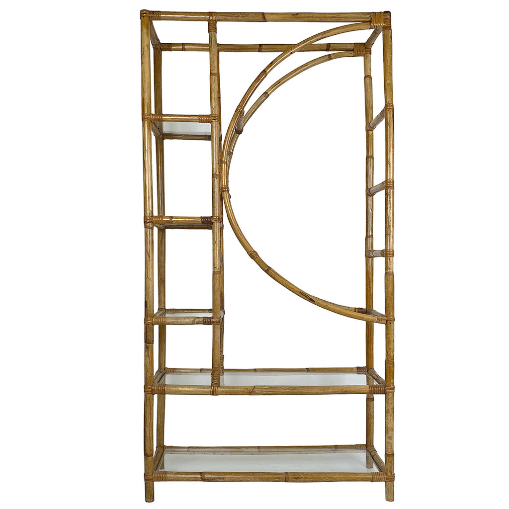 A Pair of Bamboo Half Moon Étagères with Glass Shelves